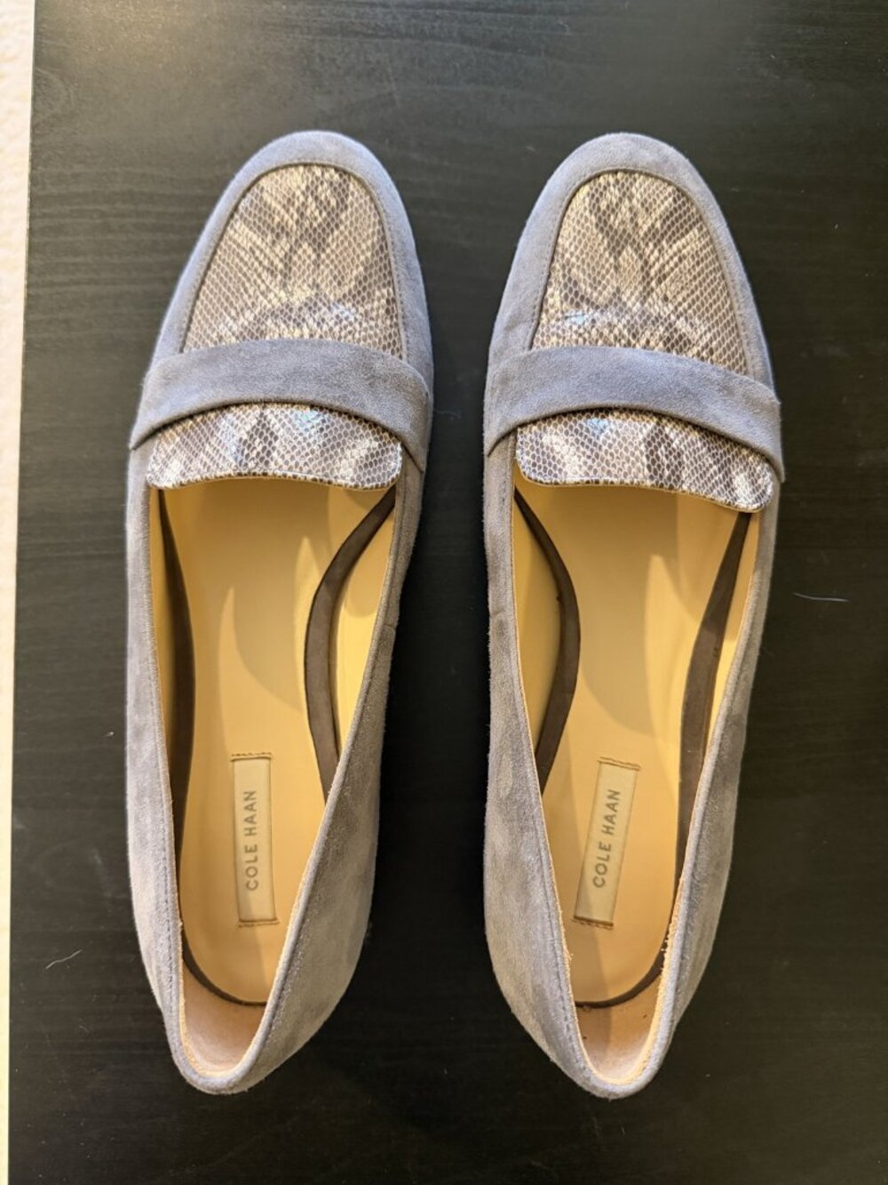 Cole Haan Grand OS Suede & Snakeskin Loafers Grey 8